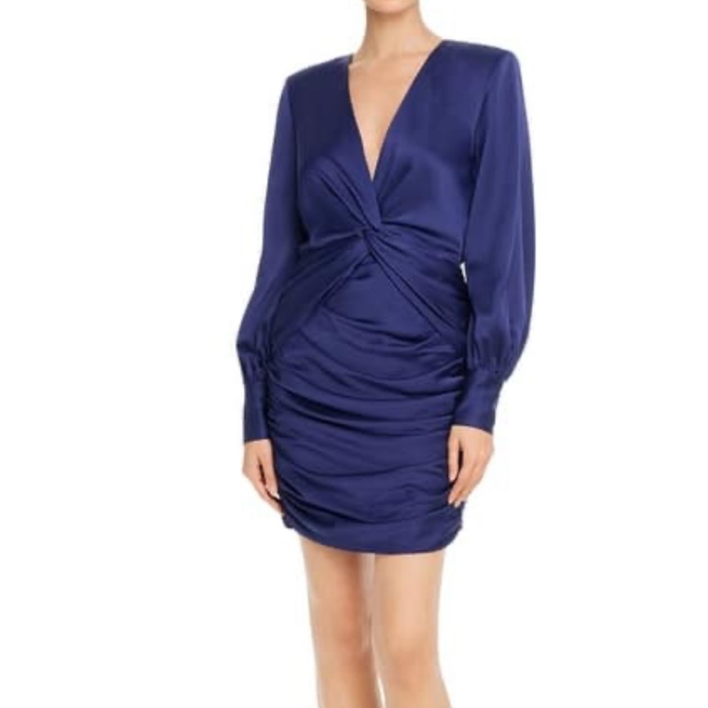 Jay Godfrey Lyla Twist-Front Shirred Mini Satin Dress
